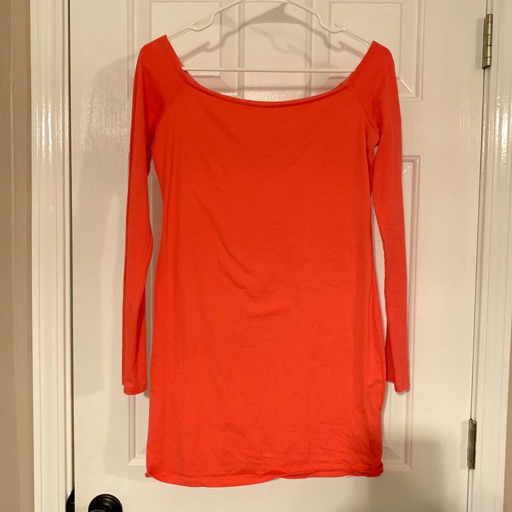 Coral long sleeve bodycon mini dress